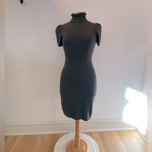 Express Womens Gray Knit Turtleneck Fitted Dress with Short Sleeves / Size XS - Picture 1 of 8